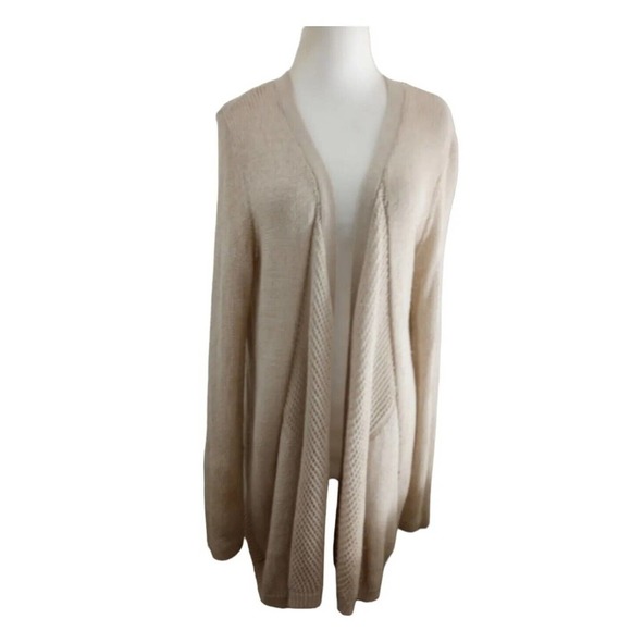 Tahari Crochet Knit Cardigan Women’s Size 1X Tan Oatmeal Plus Size Open Front - Picture 1 of 9